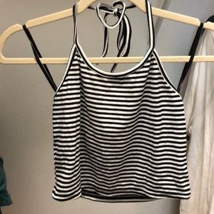 Black and white striped halter crop top